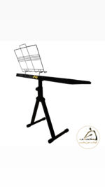 میز سنتور چاوش با پایه نت که بک گراند سفید داره و لوگوی فروشگاه آلیک با رنگ طلایی سمت راست تصویر قرار داره